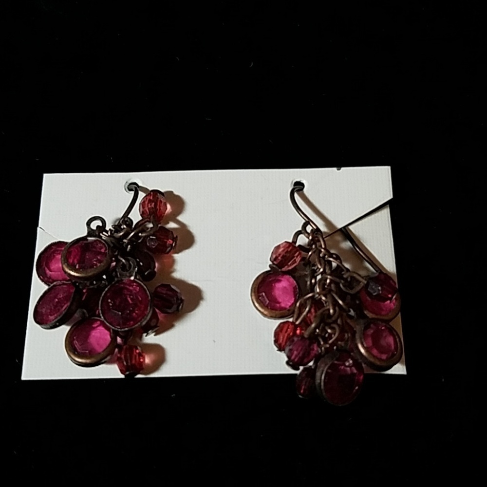 Bunch Purple Stone Antique Bronze Tone Color Accents 1" Earrings